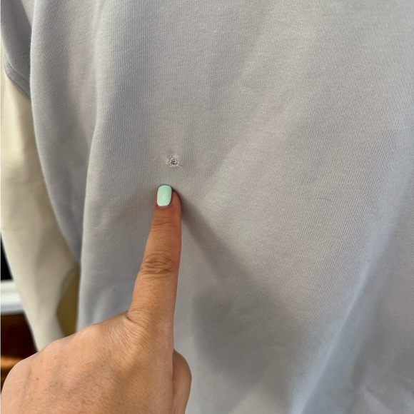 BNWT Outdoor Voices Light Blue and Cream Bomber Jacket small hole in back - Picture 2 of 8